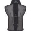 Black rain waistcoat with pockets and integrated hood, back view